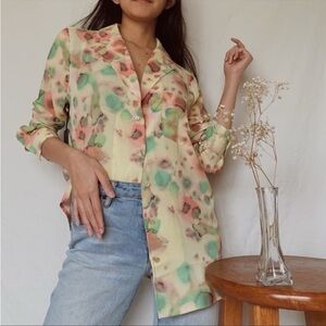 Aritzia Wilfred- briona Tie Dye blouse- size small- green / pink / red